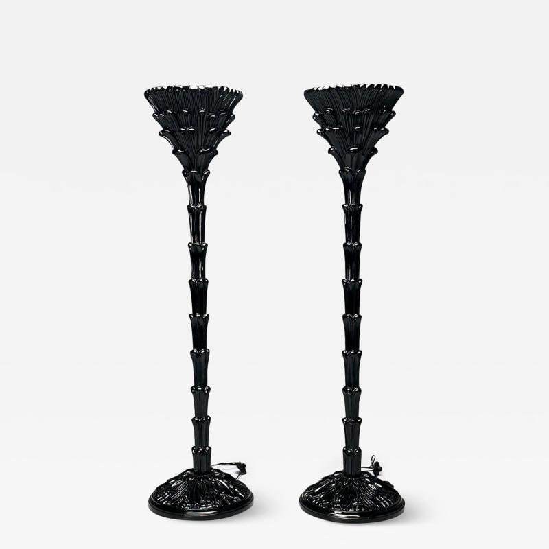 Serge Roche Style, Mid-Century Modern, Palm Leaf Floor Lamps, Black Lacquer - 2