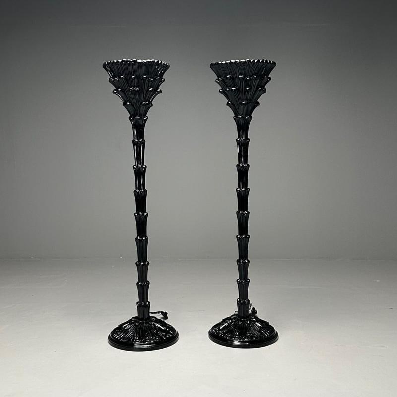 Serge Roche Style, Mid-Century Modern, Palm Leaf Floor Lamps, Black Lacquer - 3