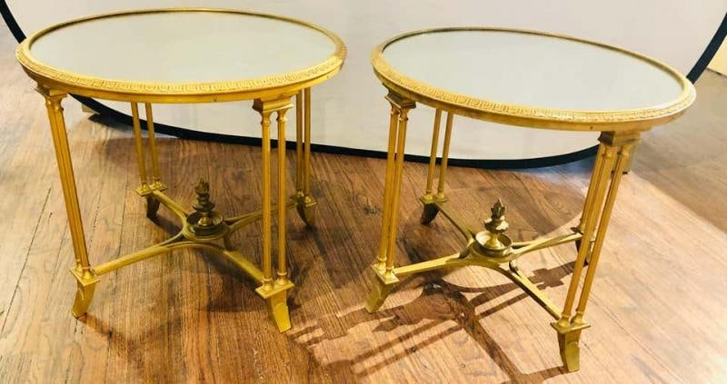 Pair of Bagues Style Gilt Bronze Neoclassical End Tables or Pedestals - 2