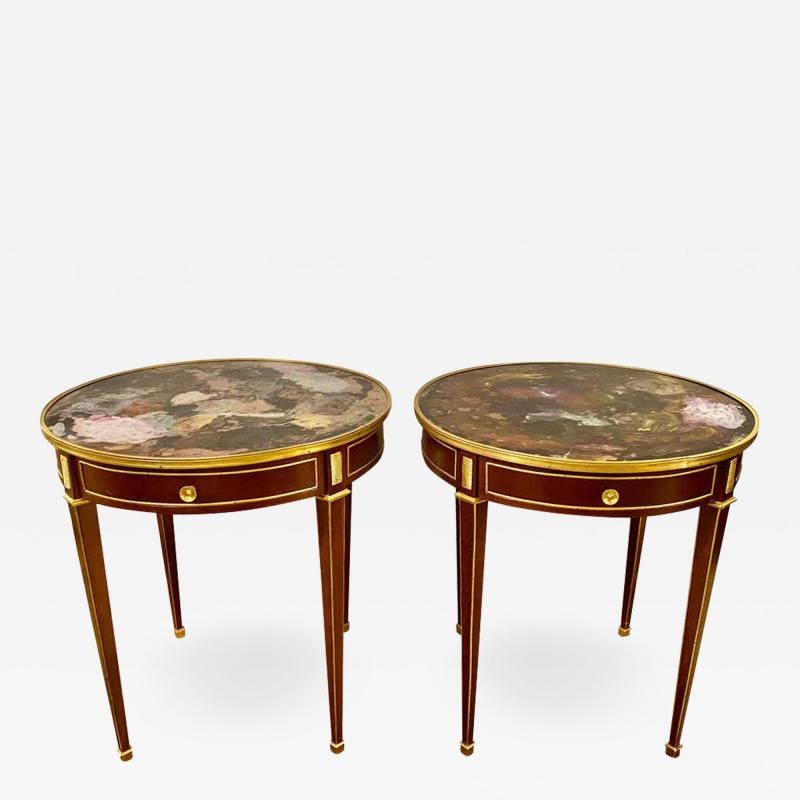 Pair of End, Center or Sofa Tables Bronze Mounted Single Drawer Glass Tops - 2