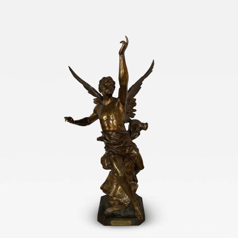 La Pensee by Emile Louis Picault Bears Foundry Mark 19th Century Bronze Statue - 2