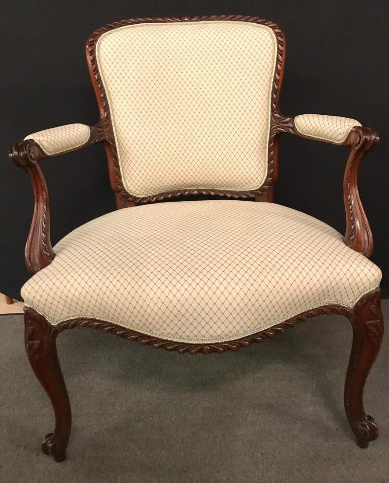 Pair of Louis XV Style Walnut Fauteuils or Bergeres in a Scalamandre Fabric - 2