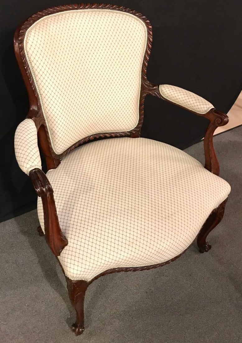 Pair of Louis XV Style Walnut Fauteuils or Bergeres in a Scalamandre Fabric - 3