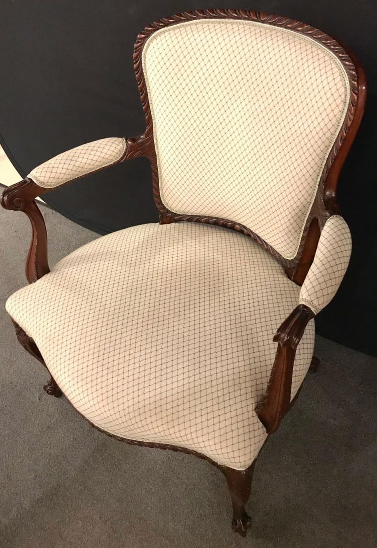 Pair of Louis XV Style Walnut Fauteuils or Bergeres in a Scalamandre Fabric - 4