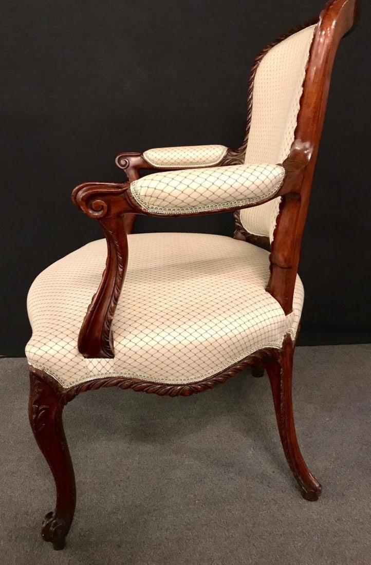 Pair of Louis XV Style Walnut Fauteuils or Bergeres in a Scalamandre Fabric - 5