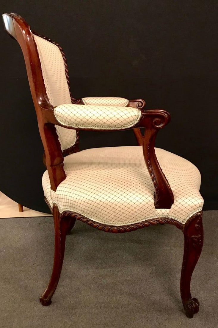 Pair of Louis XV Style Walnut Fauteuils or Bergeres in a Scalamandre Fabric - 6