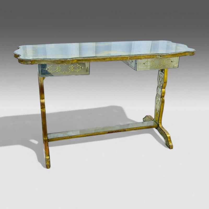 Maison Jansen, Hollywood Regency, Vanity, Eglomise Glass, Silver Leaf, 20th C. - 2