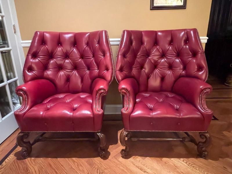 Pair Oversized Tufted Leather Wingback Lounge Chairs, Georgian, Finest Quality - 2