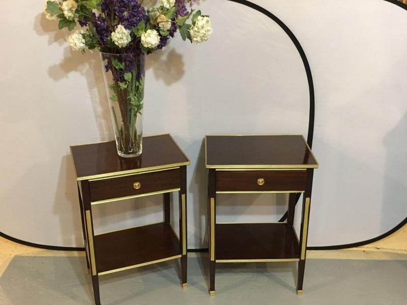 Pair of One Drawer Neoclassical Style Bronze-Mounted Mahogany End / Side Tables - 3