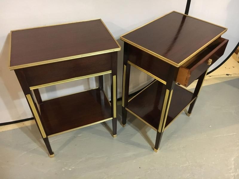 Pair of One Drawer Neoclassical Style Bronze-Mounted Mahogany End / Side Tables - 7
