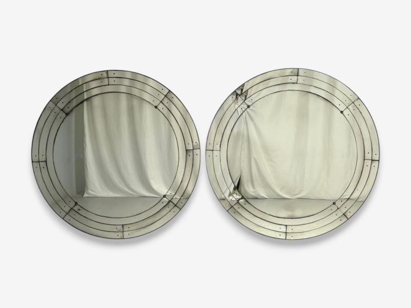 Art Deco Style, Antique Glass, Painted Wood, Round Venetian Wall Mirrors - 2
