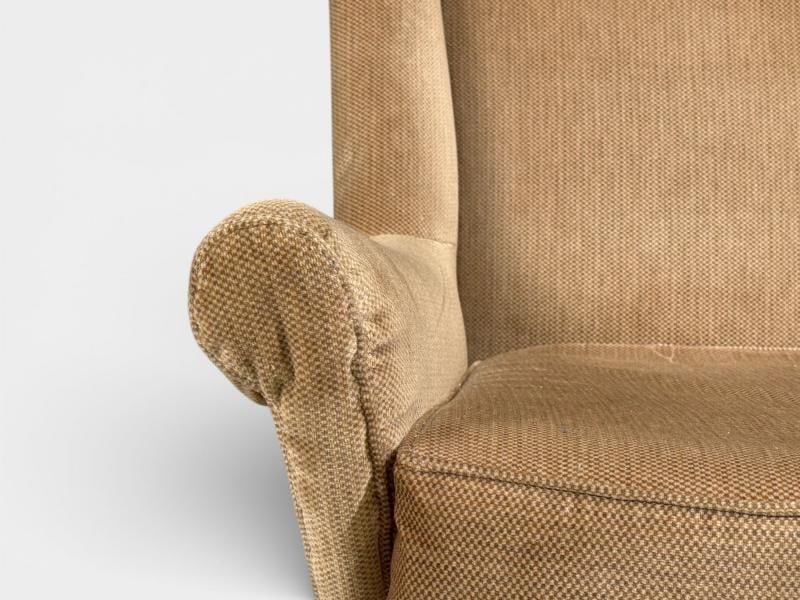 Paolo Buffa Style, Wingback Lounge Chairs, Fabric, Wood, Italy, 1950s - 5