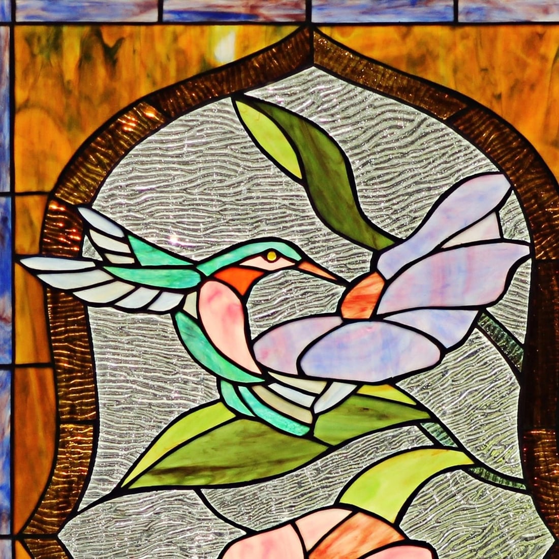 32.68" Tiffany Style Stained Glass Window Panel Poppy & Hummingbird - 3