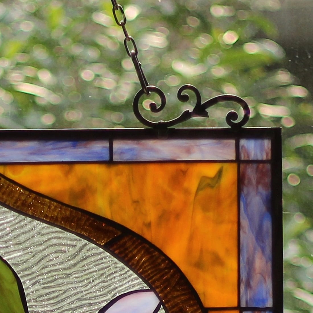 32.68" Tiffany Style Stained Glass Window Panel Poppy & Hummingbird - 4
