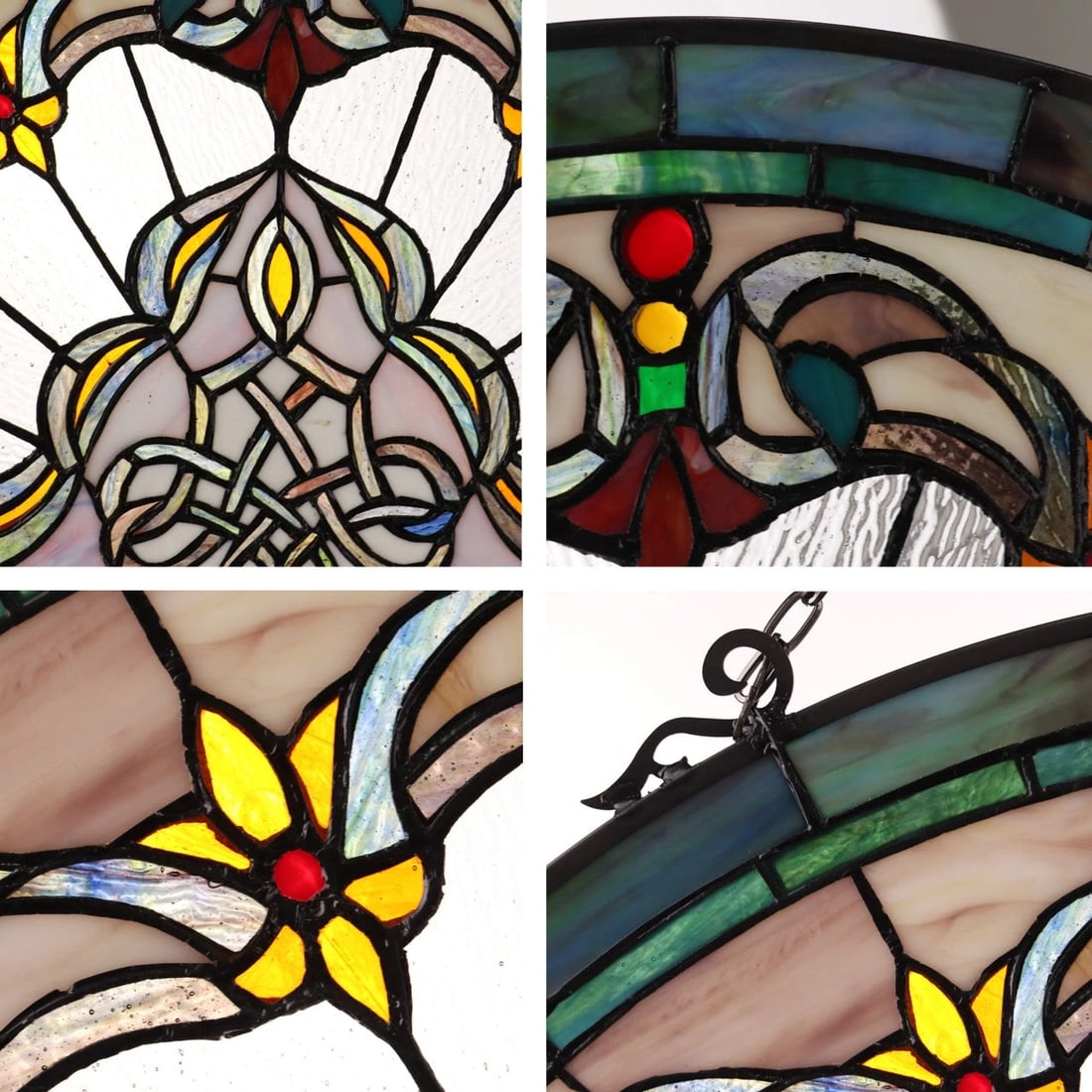 24" Tiffany Style Stained Glass Window Panel Victorian Semi Circle - 3