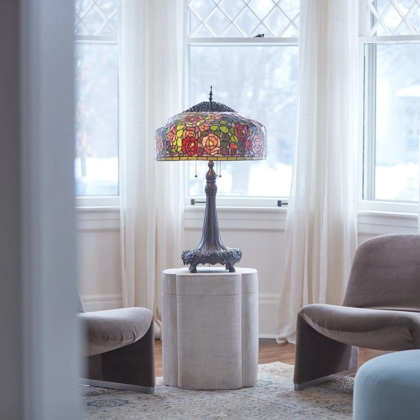 35.5'' Rose Bush Tiffany-Style Stained Glass Table Lamp - 8