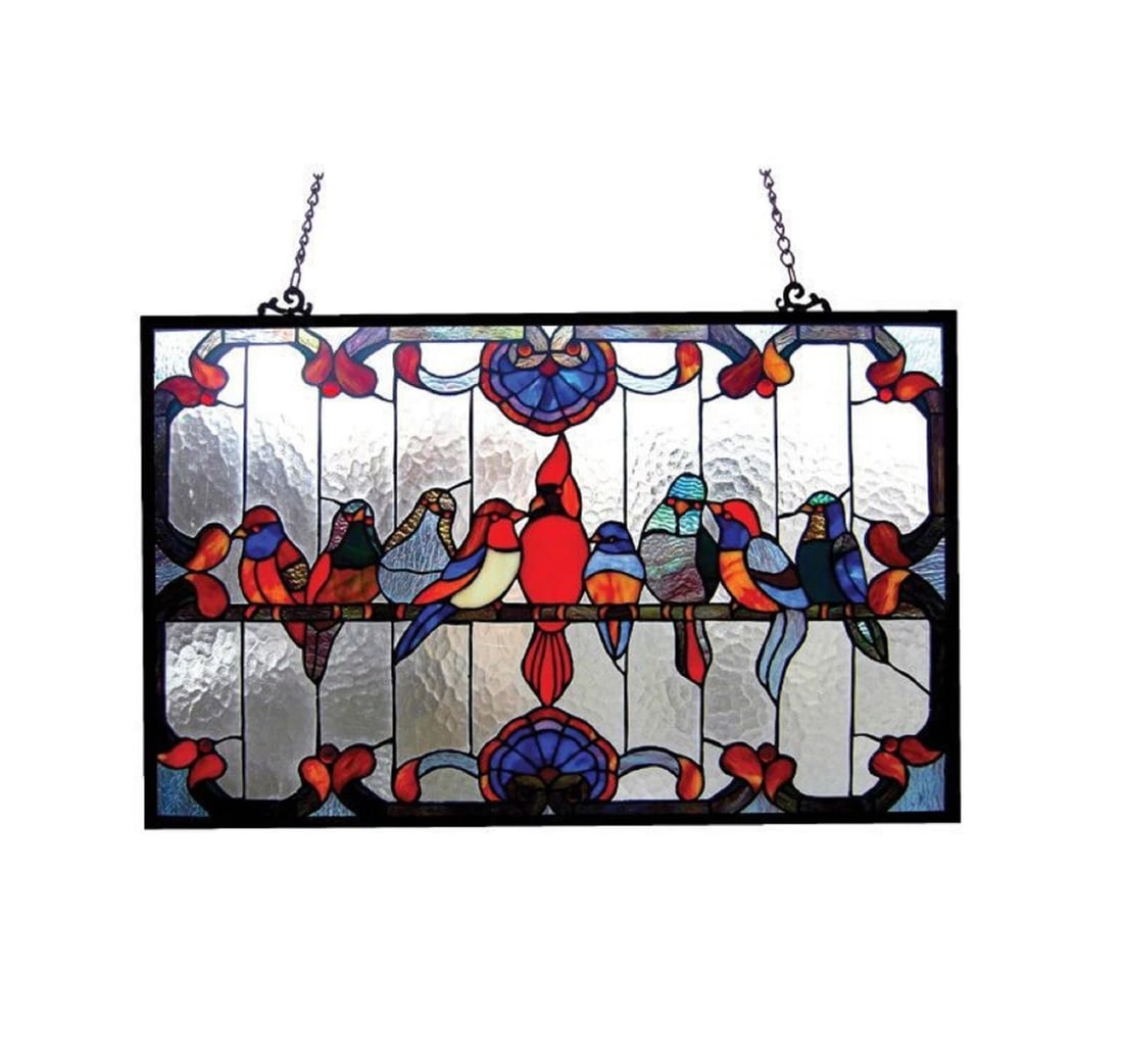 32" Robin Birds Stained Glass Window Hanging Panel Suncatcher - 2