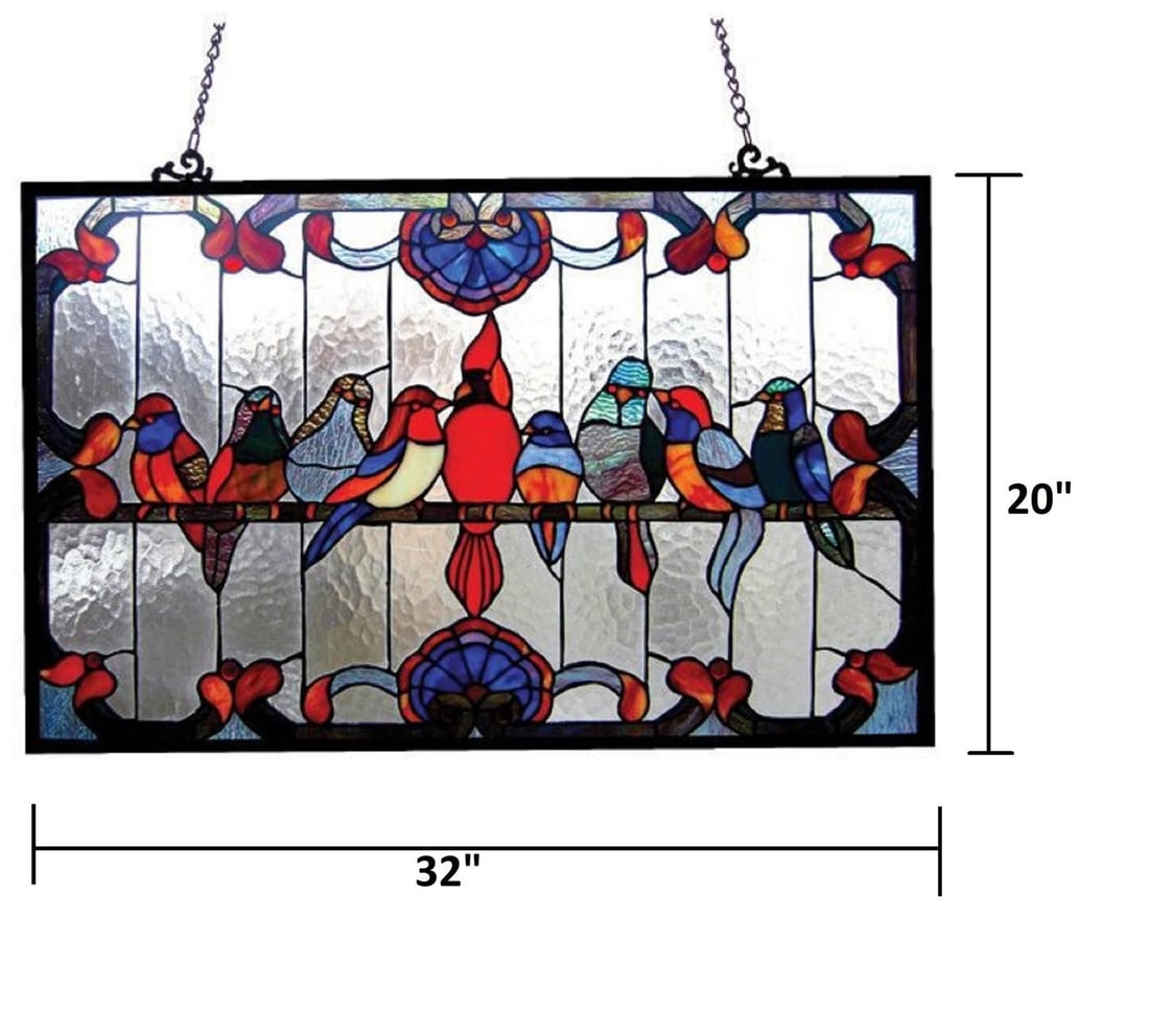 32" Robin Birds Stained Glass Window Hanging Panel Suncatcher - 6
