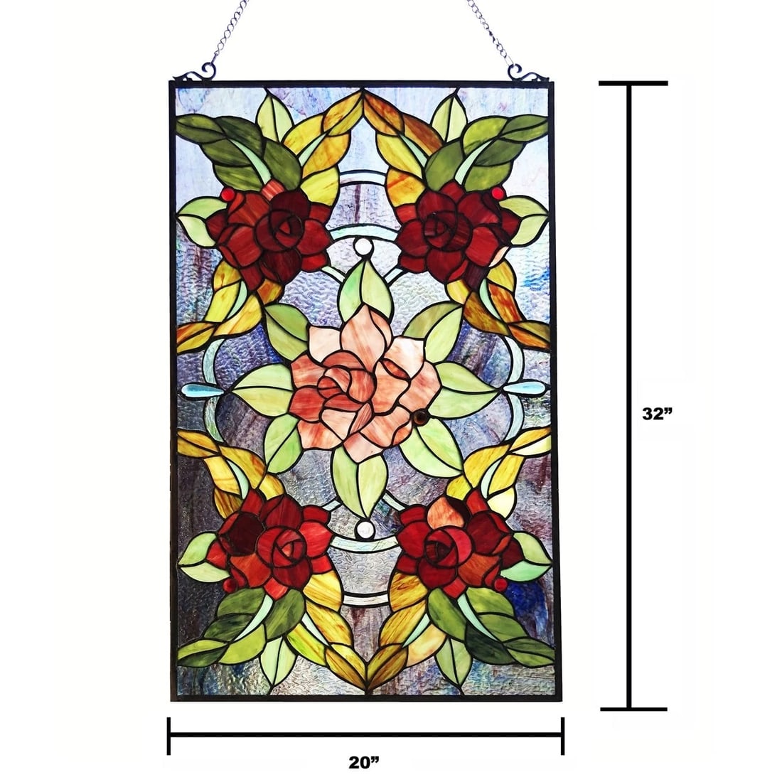 32" Rose Bush Stained Glass Window Hanging Panel Suncatcher - 4