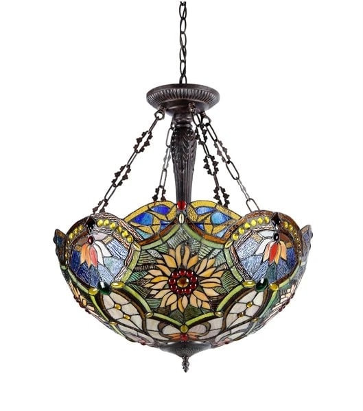 21.26" Wide Stained Glass Inverted Pendant Uplight Ceiling Light - 2
