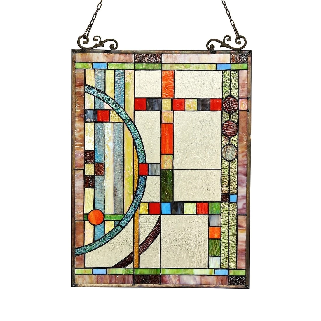 24.8" Mission Style Stained Glass Window Hanging Panel Suncatcher - 2