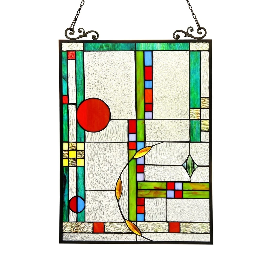 24.8" Mission Style Stained Glass Window Hanging Panel Suncatcher - 3