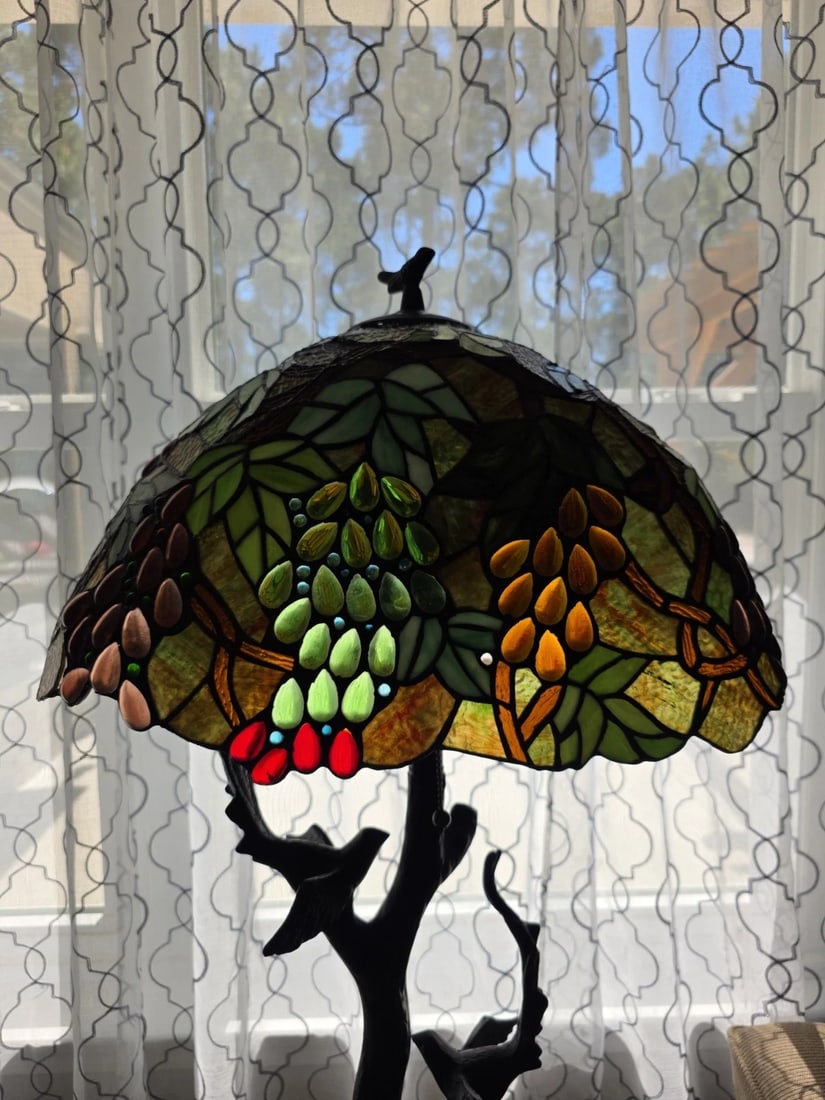 32.5" Stained Glass Oval Fruit Grapes Table Lamp - 5