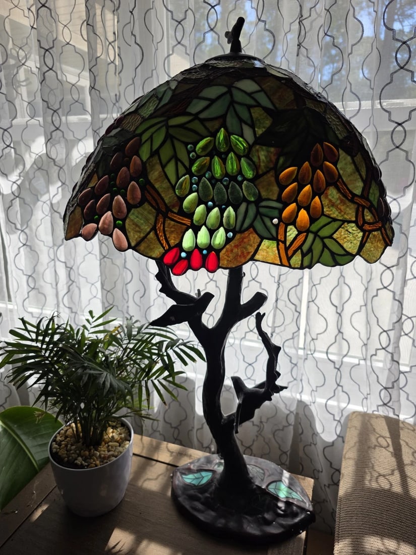 32.5" Stained Glass Oval Fruit Grapes Table Lamp - 7