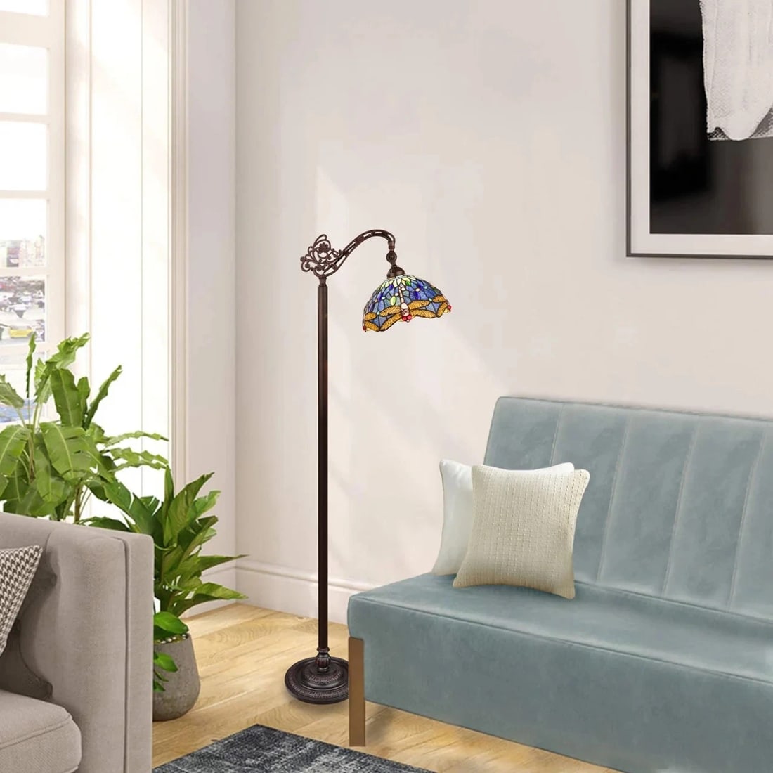 61.9" Stained Glass Dragonfly Floor Reading Lamp - 7