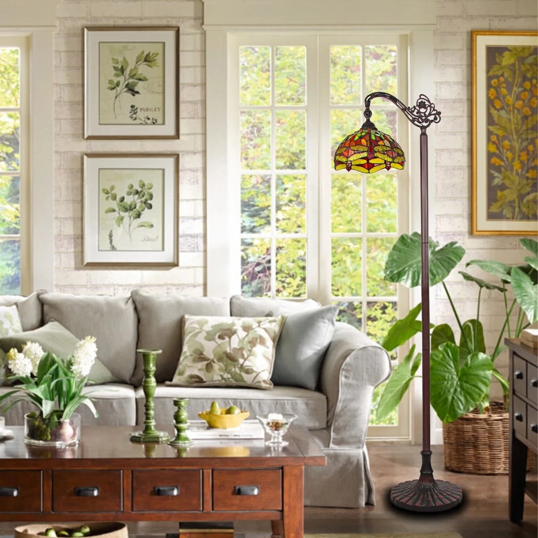 64.37" Stained Glass Dragonfly Floor Reading Lamp - 5