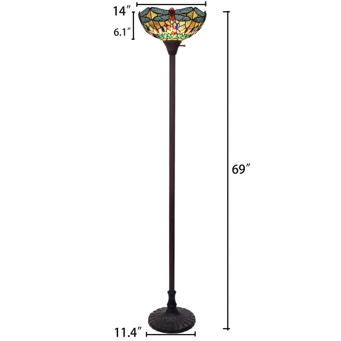 69.49" Stained Glass Dragonfly Torchiere Floor Lamp - 7