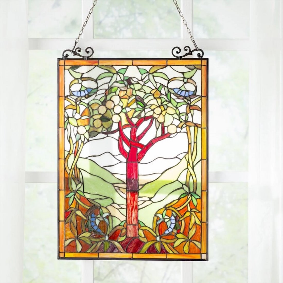 31.8" Tree Of Life Stained Glass Window Hanging Panel Suncatcher - 6