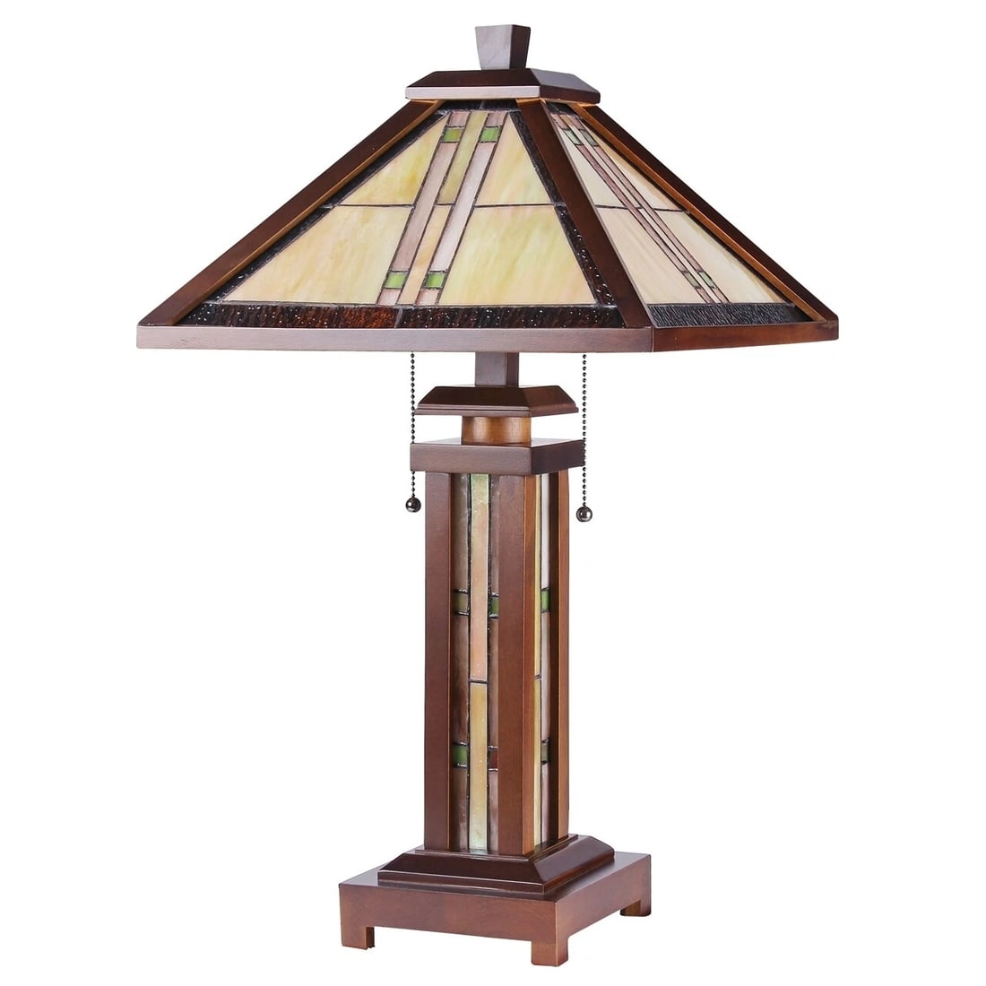 25.6 3 light Stained Glass Wood Mission Table Lamp - 2