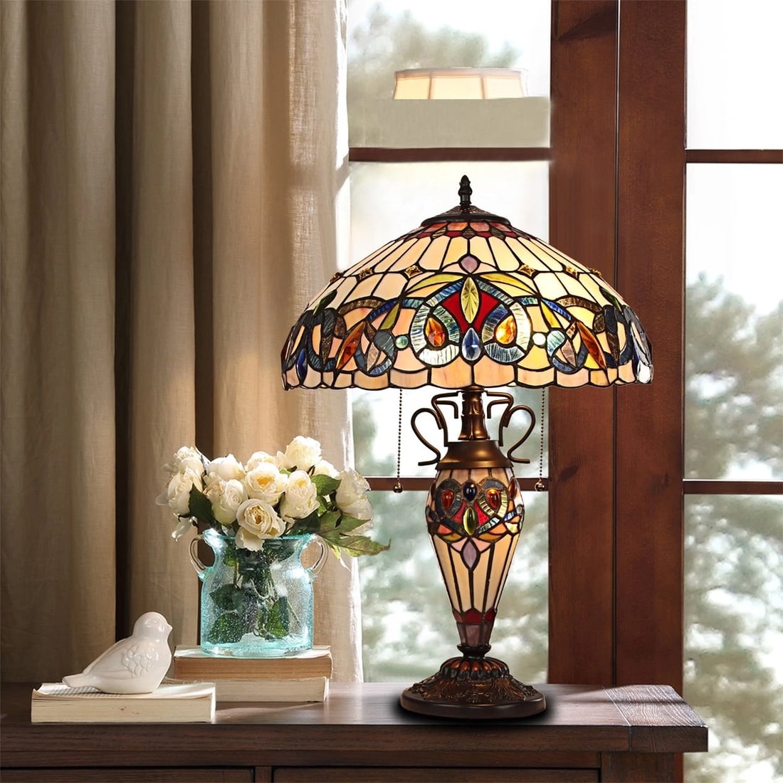 23.23" Stained Glass Lit Base Table Lamp - 6