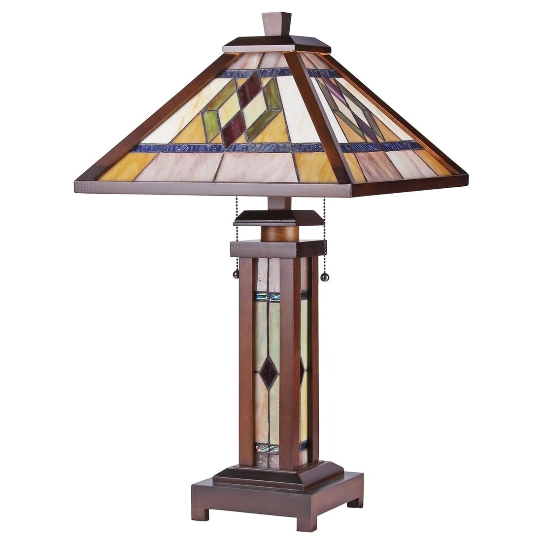 25.6 3 light Stained Glass Wood Mission Table Lamp - 2