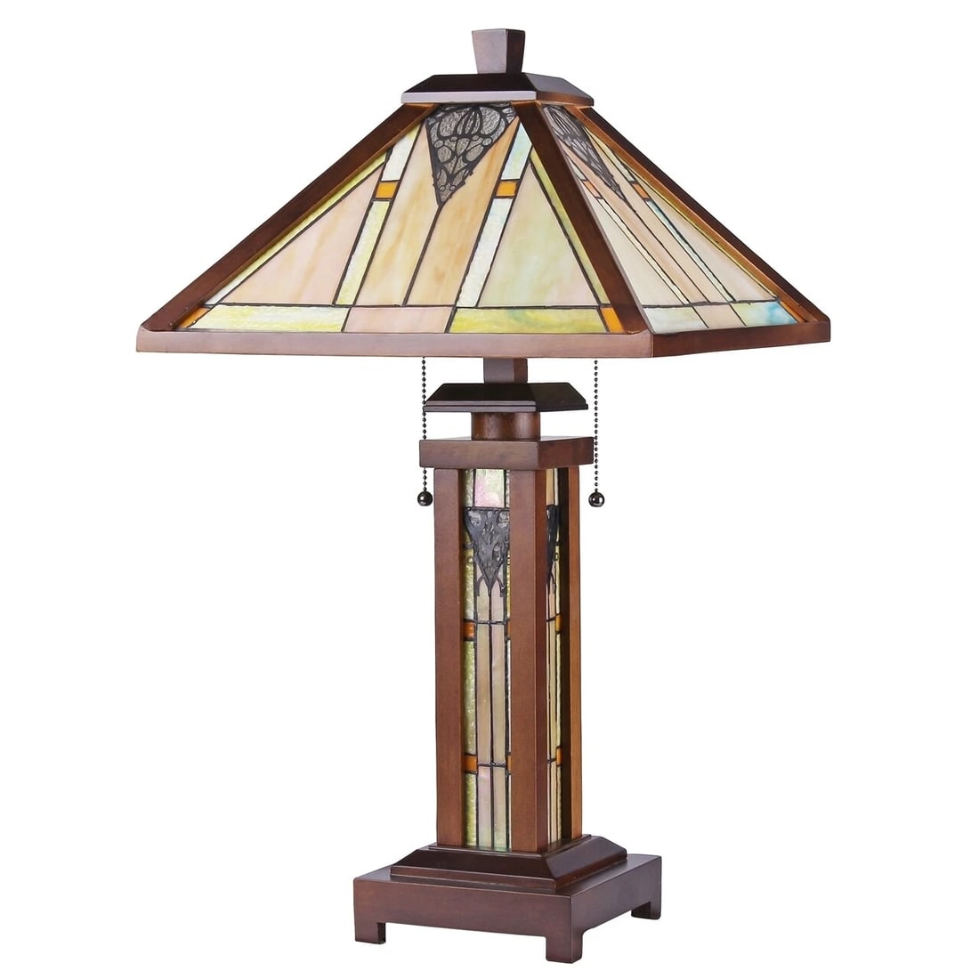 25.6 3 light Stained Glass Wood Mission Table Lamp - 3