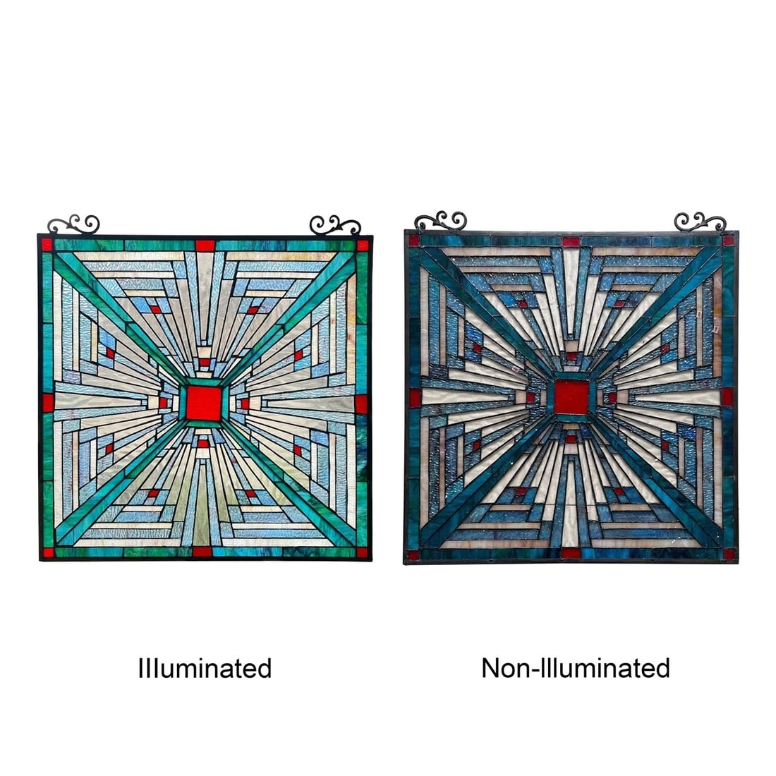 26" Mission Stained Glass Hanging Window Panel - 5