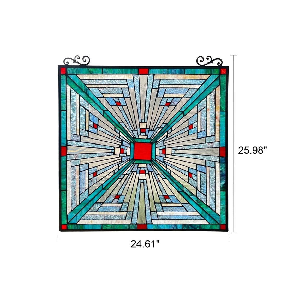 26" Mission Stained Glass Hanging Window Panel - 7