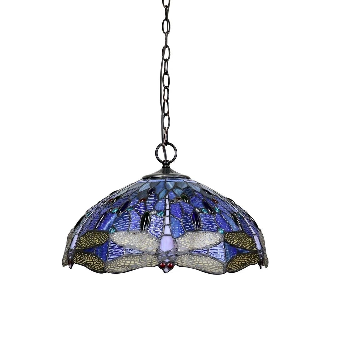 18" Stained Glass Blue Dragonfly Pendant Swag Ceiling Light - 2