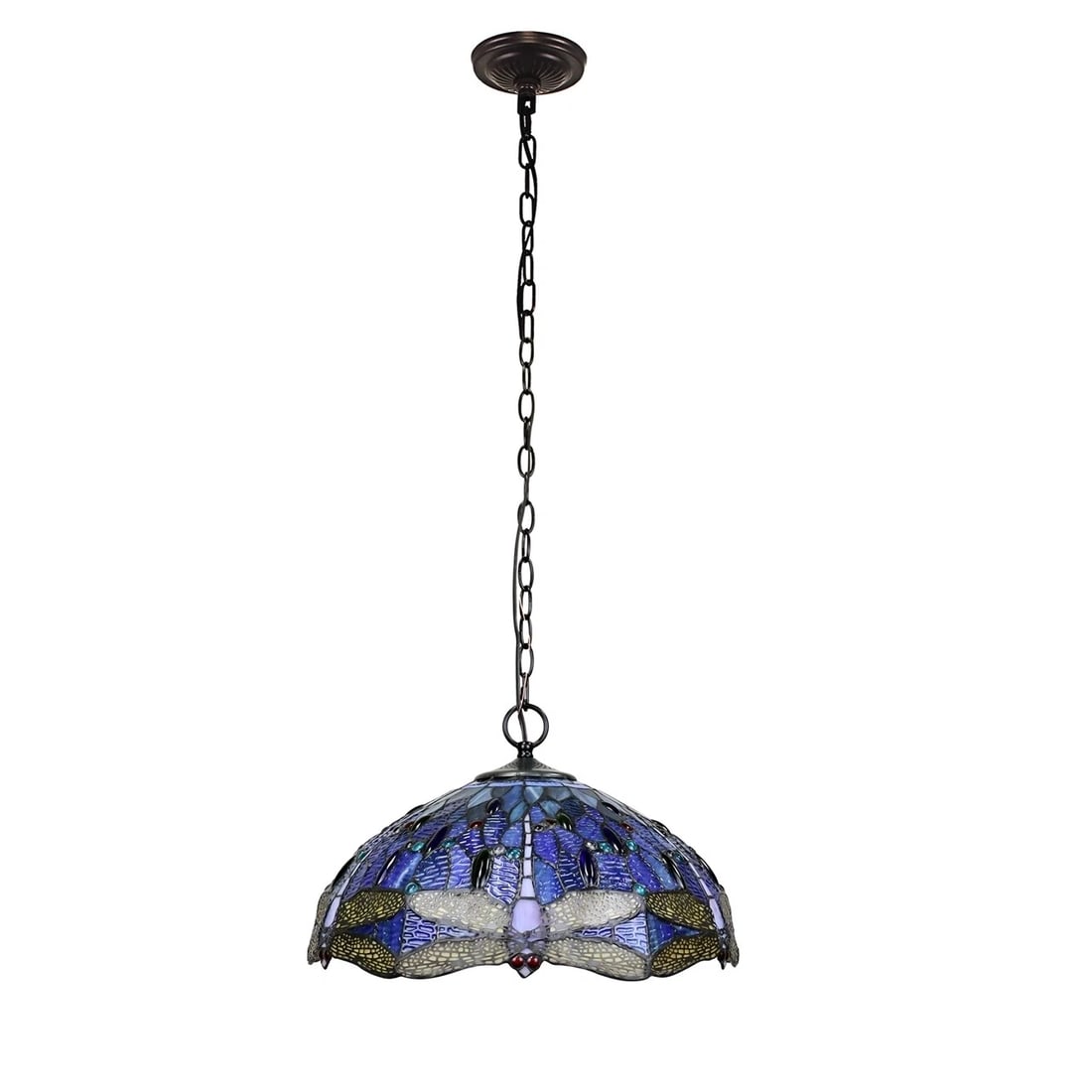 18" Stained Glass Blue Dragonfly Pendant Swag Ceiling Light - 4