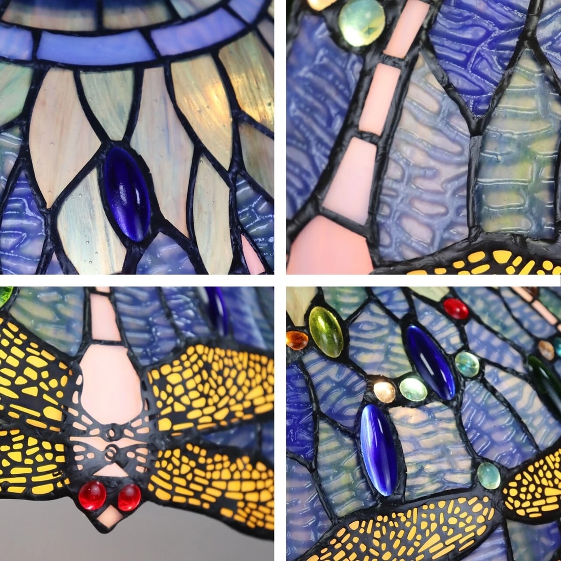 18" Stained Glass Blue Dragonfly Pendant Swag Ceiling Light - 6