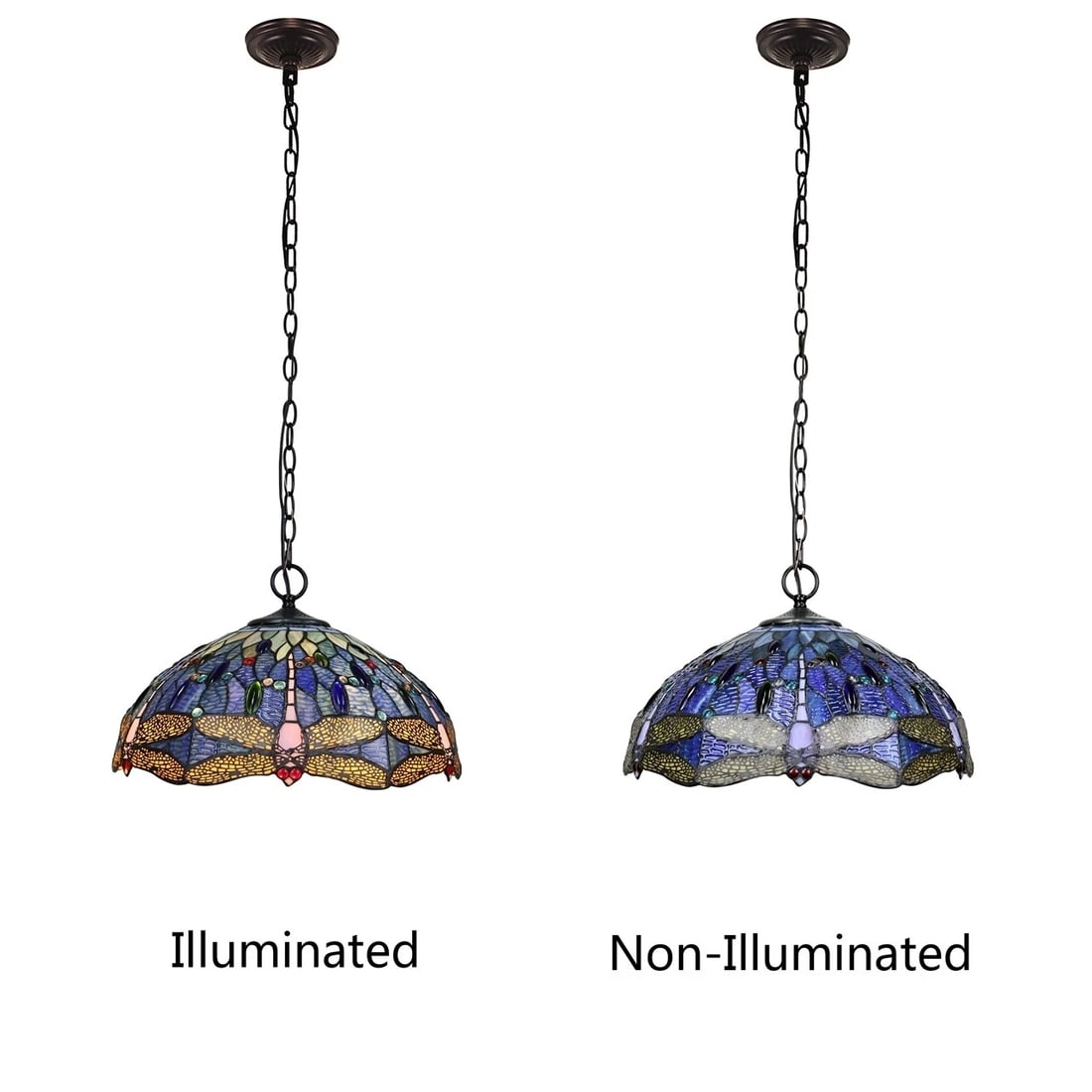 18" Stained Glass Blue Dragonfly Pendant Swag Ceiling Light - 7