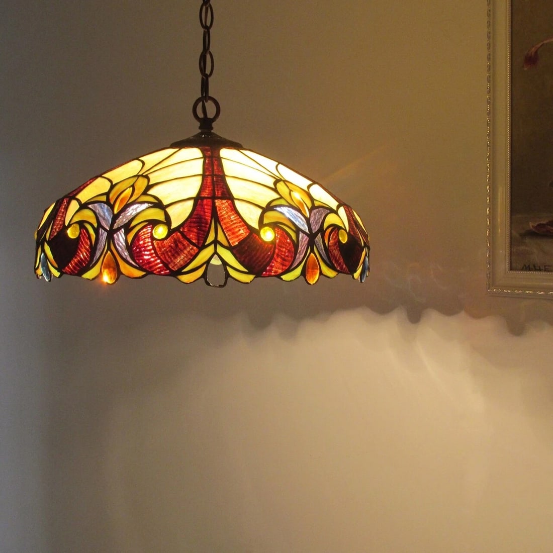 17.3 " Stained Glass Pendant Swag Ceiling Light - 4