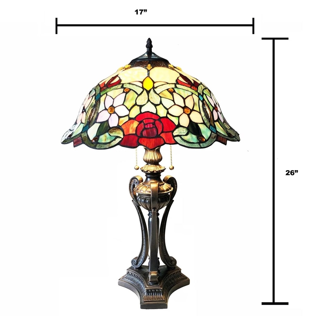 26" Stained Glass Rose Floral Table Lamp - 4