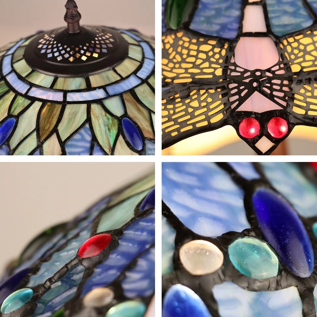 21" Blue Stained Glass Dragonfly Table Lamp - 4