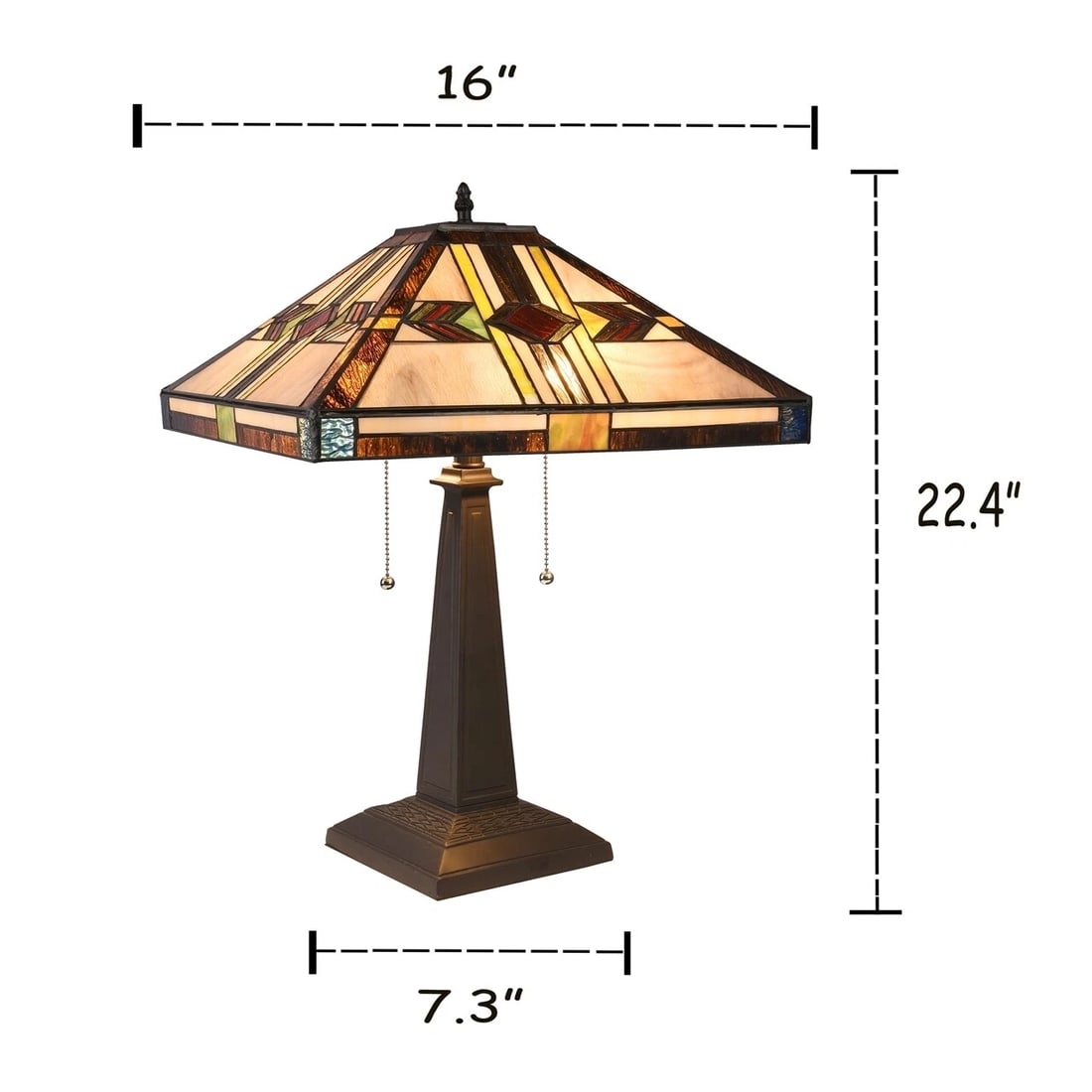 21.85" 2 Light Pull Chain Stained Glass Mission Table Lamp - 5