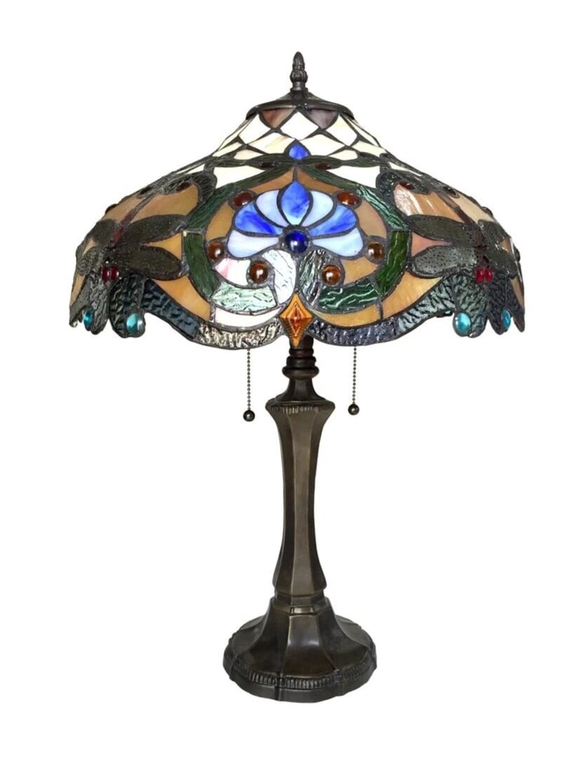 23" Stained Glass Amber Dragonfly Table Lamp - 2