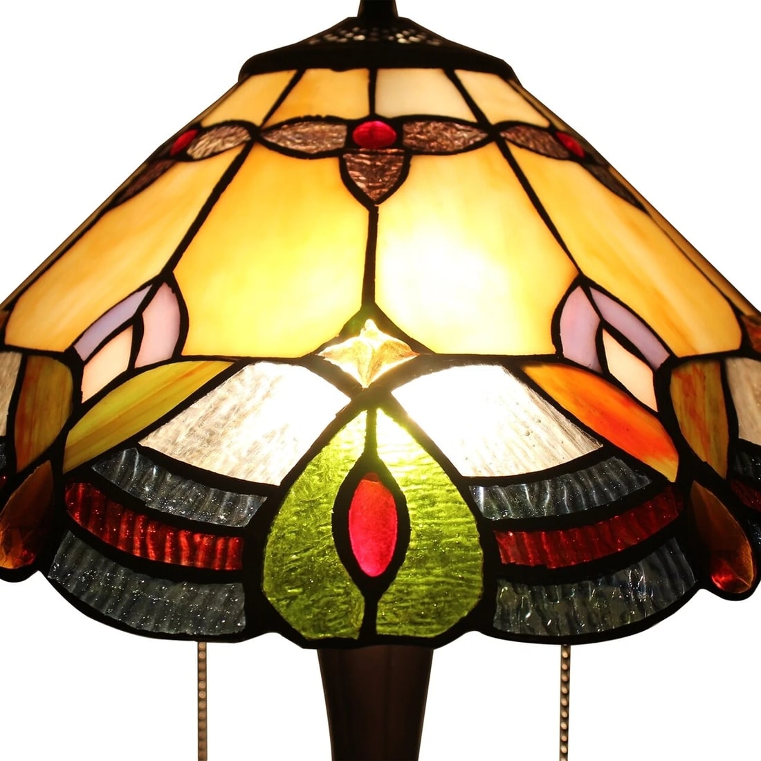 21.3" Amber Cream Colored Stained Glass Table Lamp - 3