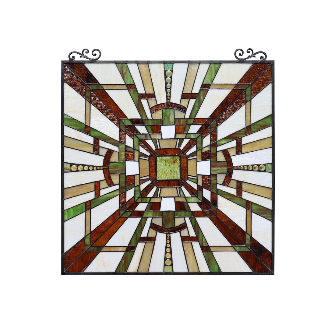 25.7" Mission Stained Glass Hanging Window Panel - 2