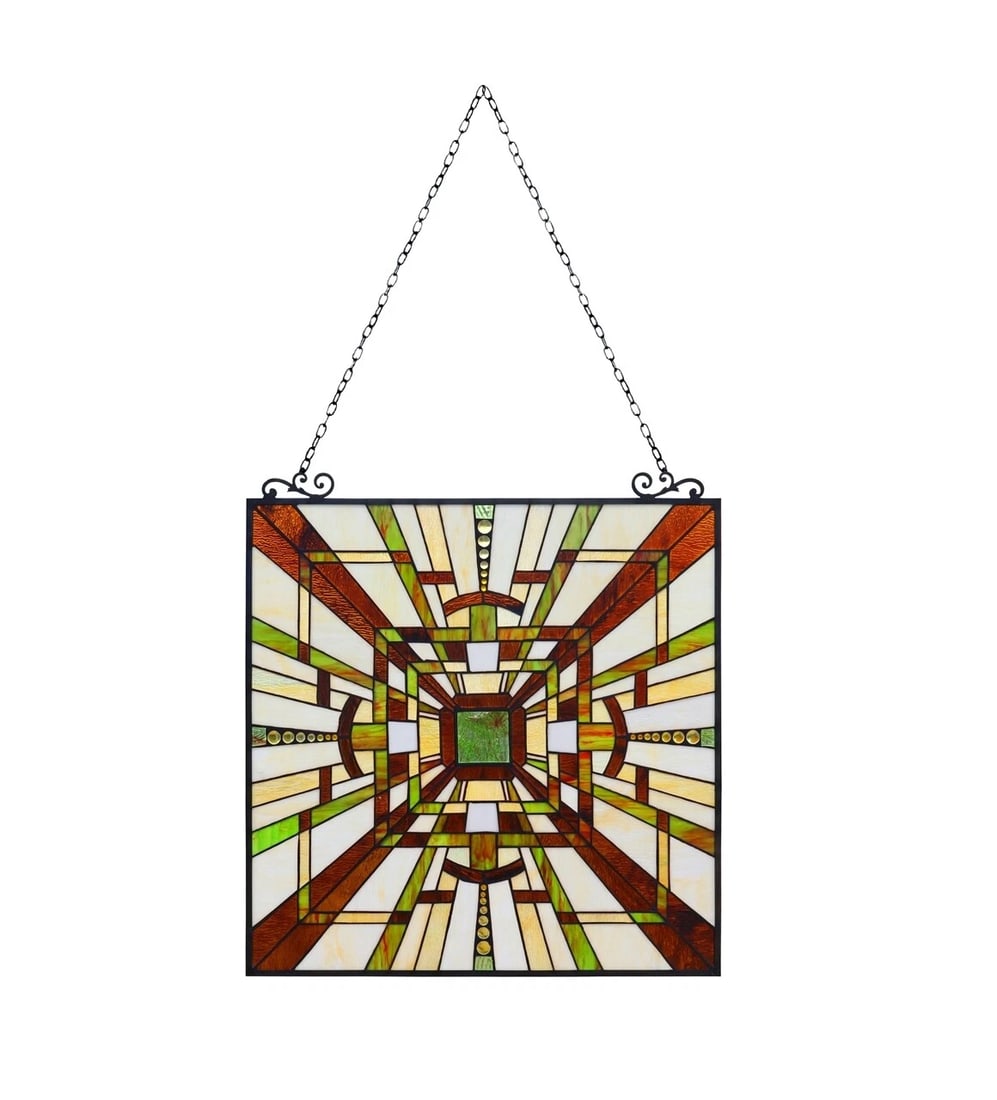 25.7" Mission Stained Glass Hanging Window Panel - 3